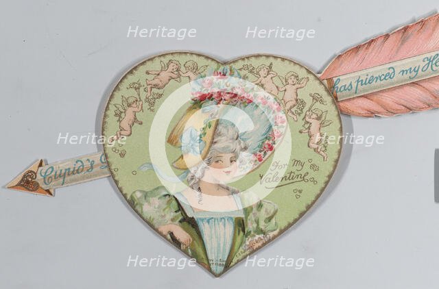 Valentine - Mechanical - Heart with arrow opens, image of a woman, ca. 1875., ca. 1875. Creator: Anon.