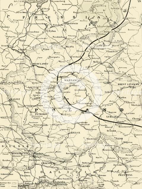 'Map of Poland Showing Position of Conflicting Nations on July 24th, 1915', 1916. Creator: Unknown.