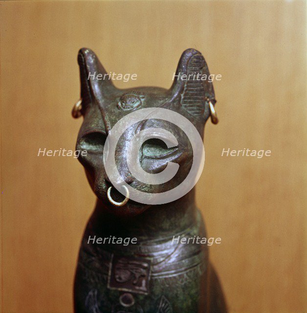 Egyptian Bronze Cat, Sacred to the Goddess Bastet, Roman Period. c664BC-332 BC. Artist: Unknown.