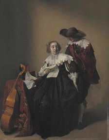 A Seated Woman with a Letter, a Gentleman Standing by Her;The Officer's Visit, 1632-1732. Creator: Willem Cornelisz Duyster.