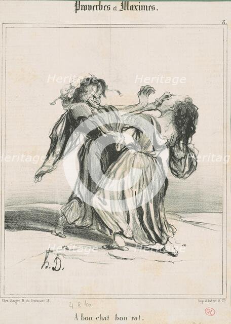 A bon chat bon rat, 19th century. Creator: Honore Daumier.