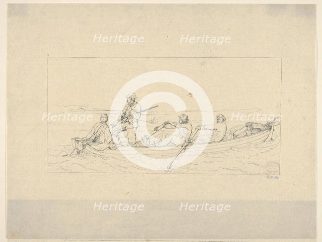 Marylanders Crossing the Potomac to Join the Southern Army (from Confederate War Etchin..., 1861-63. Creator: Adalbert John Volck.