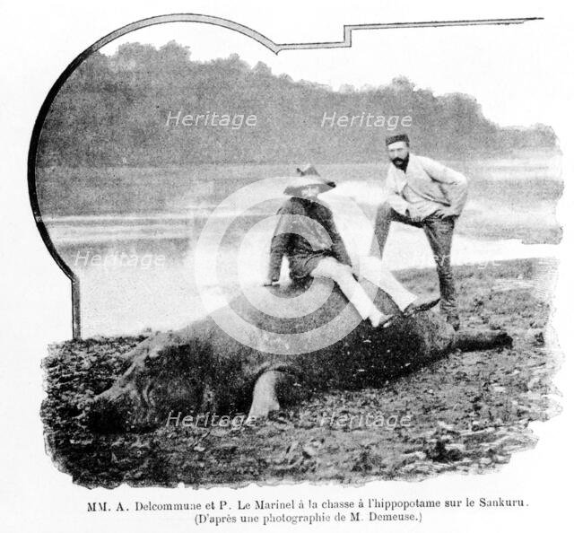 Alexandre Delcommune and Paul Le Marinel hunting hippopotamus,...Congo late 19th-early 20th century. Creator: Unknown.