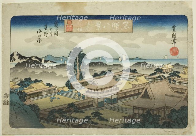 Evening Bell at Kamakura, View of the Mountains of Awa Province from Tsurugaoka (Ka ..., c. 1833/34. Creator: Utagawa Toyokuni II.