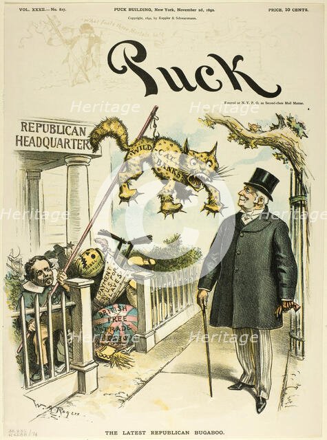 The Latest Republican Bugaboo, from Puck, published November 2, 1892. Creator: William Allen Rogers.