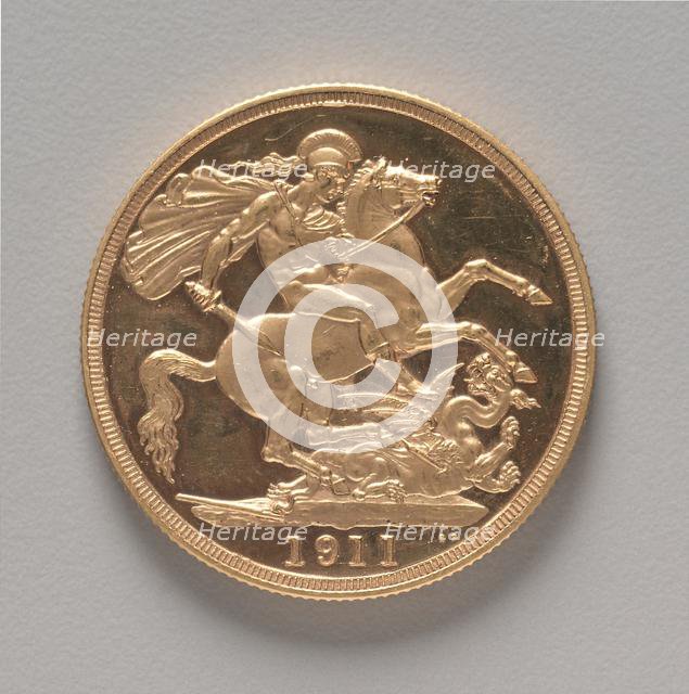 Two Pounds (reverse), 1911. Creator: Benedetto Pistrucci (Italian, 1784-1855).