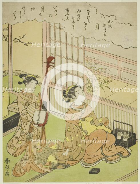 The Moon (Tsuki), from the series "Fashionable Scenes of Snow, Moon and Flowers...c. 1768/69. Creator: Suzuki Harunobu.