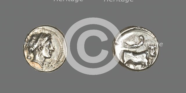 Stater Coin Depicting the Nymph Parthenope, 325-241 BCE. Creator: Unknown.