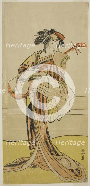 The Actor Yamashita Mangiku I as Osan in the Play Kitekaeru Nishiki no Wakayaka..., c. 1780. Creator: Katsukawa Shunko.