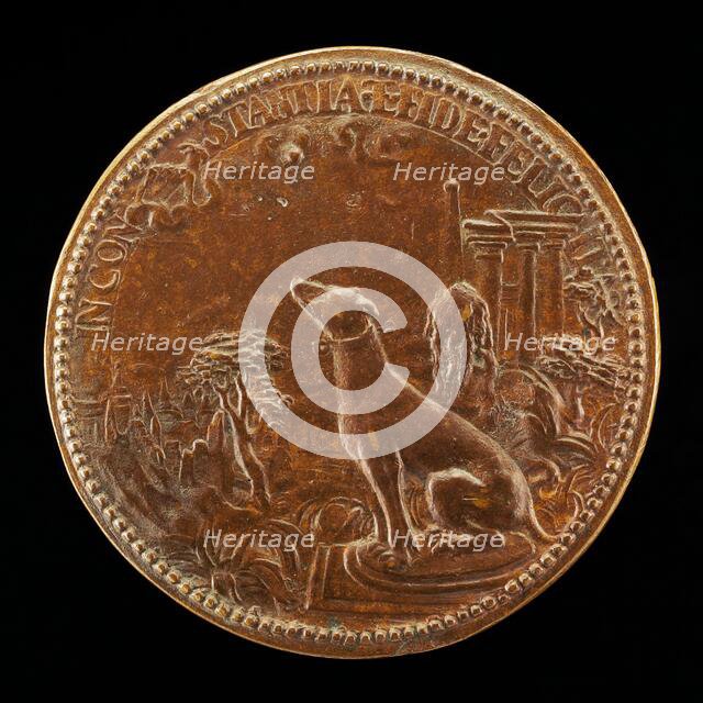 Hound Looking at a Constellation of the Goat [reverse], c. 1554. Creator: Pietro Paolo Galeotti.