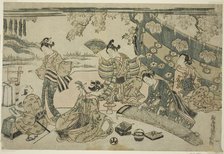 A picnic under cherry trees, c. 1755/64. Creator: Torii Kiyomitsu.