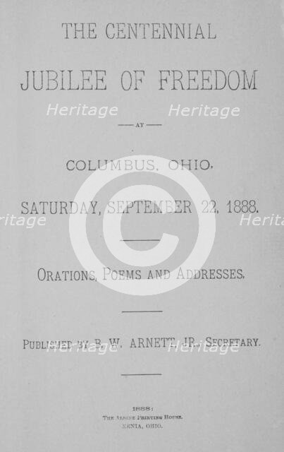 The Centennial Jubilee of Freedom at Columbus, Ohio, title page, 1888. Creator: Unknown.