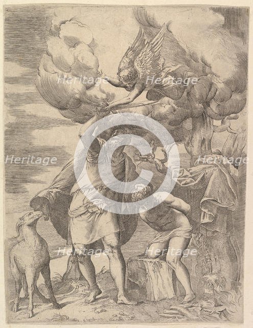 The Angel Staying the Arm of Abraham, After 1552. Creator: Battista Franco Veneziano.