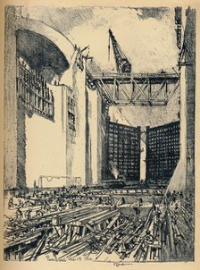 'Laying The Floor of Pedro Miguel Lock', 1912. Artist: Joseph Pennell.
