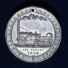 Medal commemorating the centenary of the birth of George Stephenson, railway engineer, 1881. Artist: Unknown