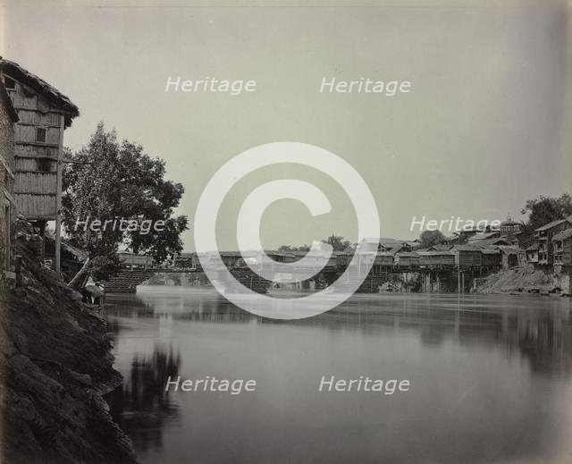 Bridge of Shops, Srinagar, Kashmir, 1864. Creator: Samuel Bourne (British, 1834-1912).