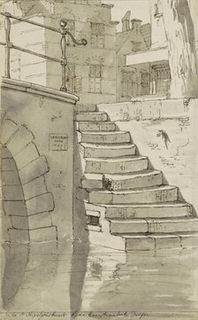 Stairs to the canal on the Koorstraat in Delft, c.1783-c.1797. Creator: Johannes Huibert Prins.