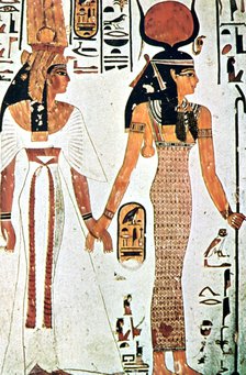 Nefertari and Isis, Ancient Egyptian wall painting from a Theban tomb, 13th century BC. Artist: Unknown