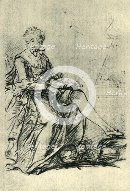 Woman putting on her stockings, mid-late 18th century, (1943). Creator: Sir Joshua Reynolds.