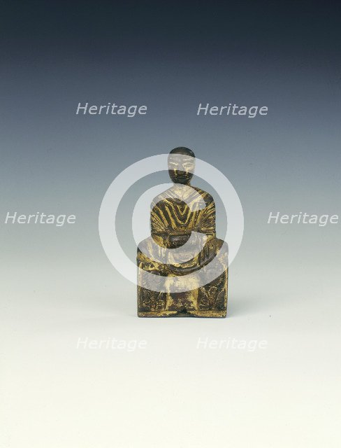 Gilt bronze Buddha seated on a lion-flanked throne, Six Dynasties period, China, 5th century AD. Artist: Unknown