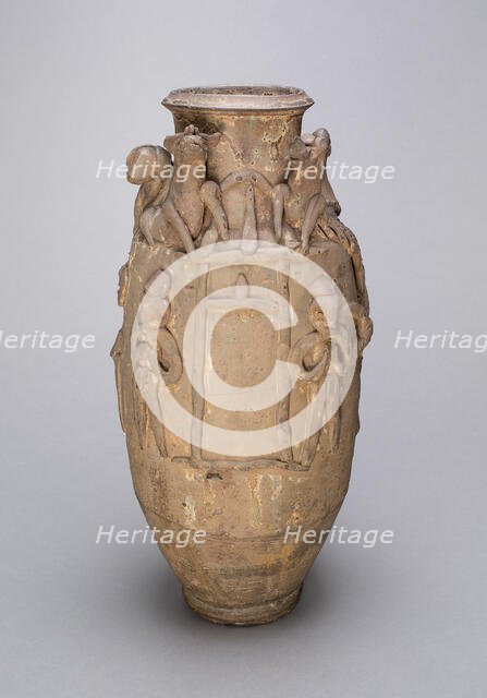 Ovoid Jar with Animals and Figures, Probably Han Dynasty (206 B.C.-221 A.D.). Creator: Unknown.