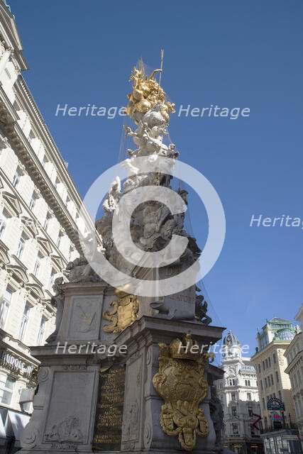 Pestsaule, or column to ward off plague, in the centre of the city, Am Graben, Vienna, Austria, 2022 Creator: Ethel Davies.