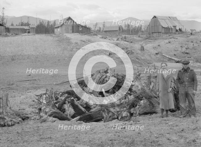 Possibly: The Unruf family, stump pile, and their partly developed farm, Boundary County, Idaho,1939 Creator: Dorothea Lange.