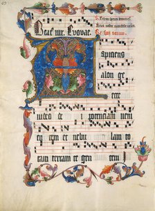 Manuscript Leaf with Initial A, from an Antiphonary, German, ca. 1425-50. Creator: Unknown.