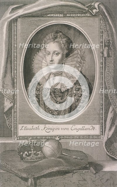 Queen Elizabeth I with crown and orb on a cushion, c1800. Artist: Anon