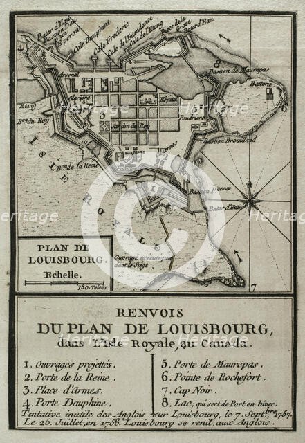 Map of Louisbourg, Nova Scotia, Canada, 1765.  Creator: Jean de Beaurain.