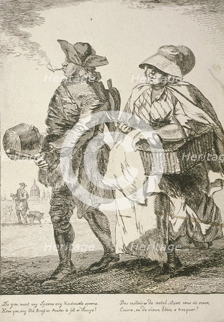 Two spoon sellers, Cries of London, 1760. Artist: Paul Sandby