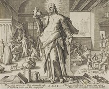 The Physician Considered as God, plate one from Allegories of the Medical Profession., 1587. Creator: Unknown.