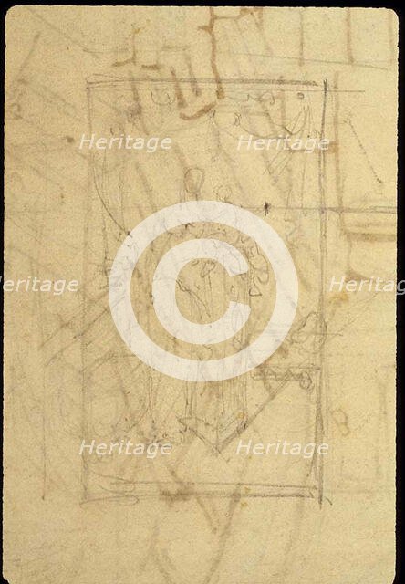 Study for Exhibition Room, Somerset House, from Microcosm of London (recto); Sketch..., 1807. Creator: Augustus Charles Pugin.