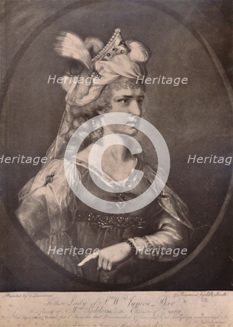 Sarah Siddons, Welsh actress, as Zara in William Congreve's play The Mourning Bride, c1783 (1894). Artist: John Raphael Smith.
