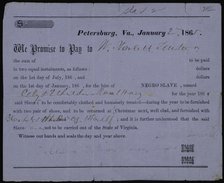Promissory note for hire of slave Cely and two children, 1865-01-02. Creator: Unknown.