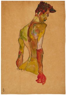 Male Nude in Profile Facing Right, 1910. Creator: Schiele, Egon (1890-1918)