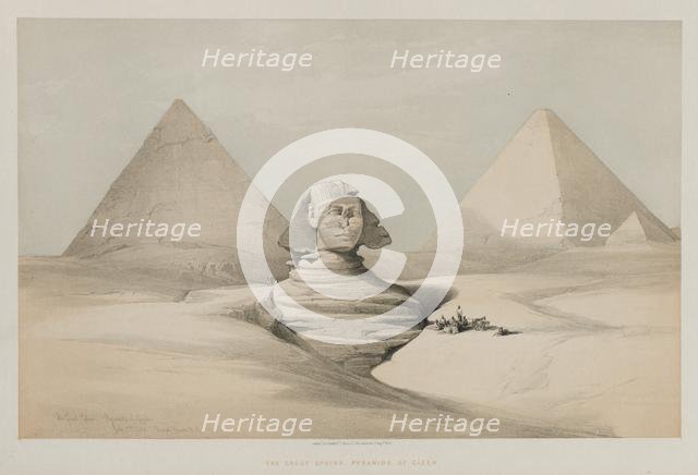 Egypt and Nubia, Volume I: The Great Sphinx, Pyramids of Gezeeh, 1846. Creator: Louis Haghe (British, 1806-1885); F.G.Moon, 20 Threadneedle Street, London.
