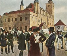 In front of the town hall at Reichenbach in Silesia during the ceasefire, 1813, (1936). Creator: Unknown.