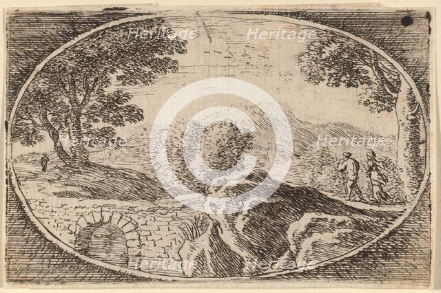 Two Figures near a Small Stone Bridge. Creator: Herman van Swanevelt.