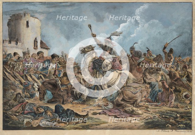 Battle Between the Georgians and Mountain Tribes. Artist: Orlowski (Orlovsky), Alexander Osipovich (1777-1832)