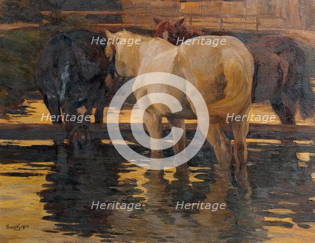 Horses in the flood, 1900. Creator: Hans von Hayek.