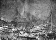 Attack on the French invasion flotilla at Boulogne, France, 15-16 August 1801 (1882-1884). Artist: Unknown