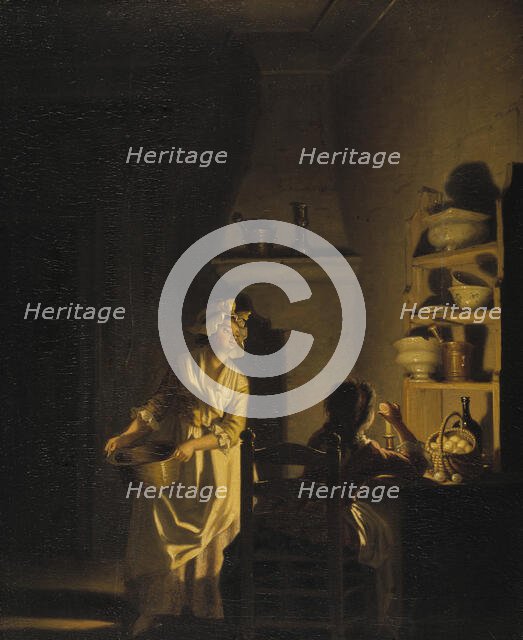 Testing Eggs. Interior of a Kitchen, late 18th-early 19th century. Creator: Per Hillestrom.