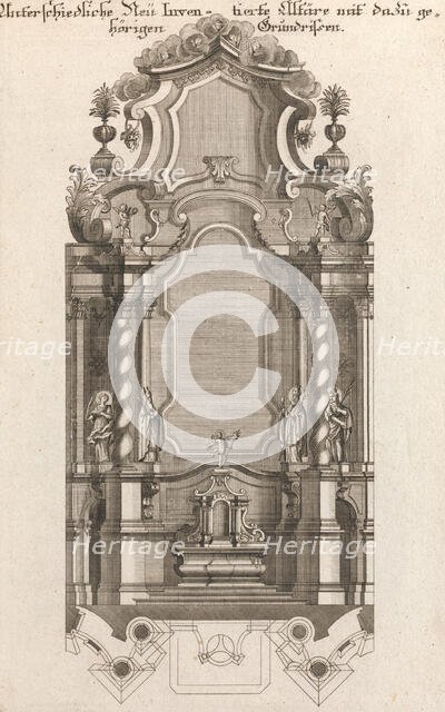 Design for a Monumental Altar, Plate i from 'Unterschiedliche Neu Inventier..., Printed ca. 1750-56. Creator: Johann Michael Leüchte.