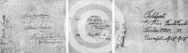 'Nos villes a sac; Adresses fixees sur des caisses d'objets voles que des soldats se..., 1918. Creator: Unknown.