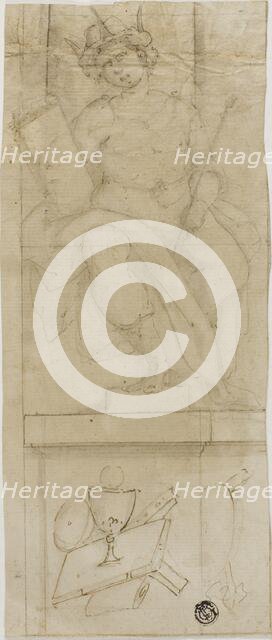 Seated Figure with Crown, Holding Sceptre and Book, with Host Below, 1576-1641. Creator: Lazzaro Tavarone.