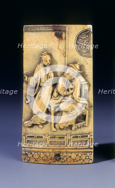 Rectangular ivory panel with figures by a table, Kangxi period, Qing dynasty, China, 1662-1722. Artist: Unknown