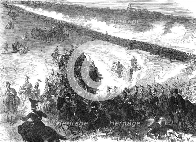 Review and Sham Fight of the Dover and Shorncliffe Garrisons at Round Down, Folkestone, 1865. Creator: Unknown.