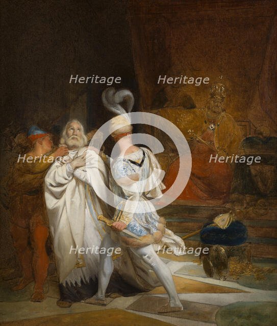 Esquisse pour l'église Saint-Eustache : Saint Jean Népomucène, martyr du secret de..., c.1826-1828. Creator: Michel Marigny.