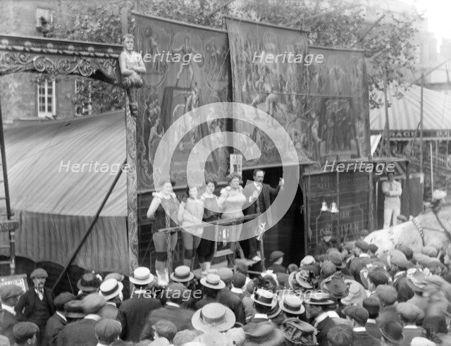Women wrestlers, St Giles Fair, Oxford, Oxfordshire, 1909. Creator: Henry Taunt.